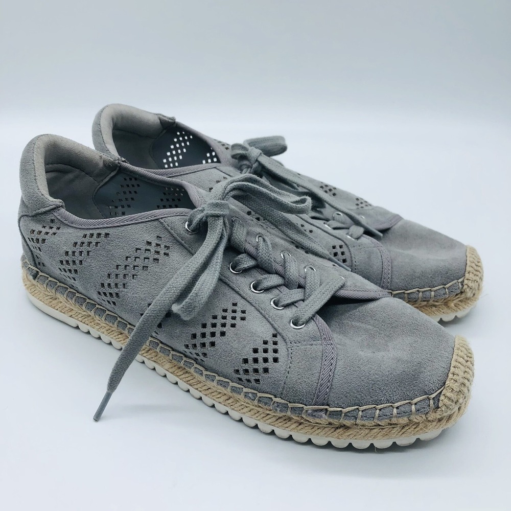 Marc Fisher Baila Perforated Espadrille Lace-Up Sneakers Light Grey Size 7.5